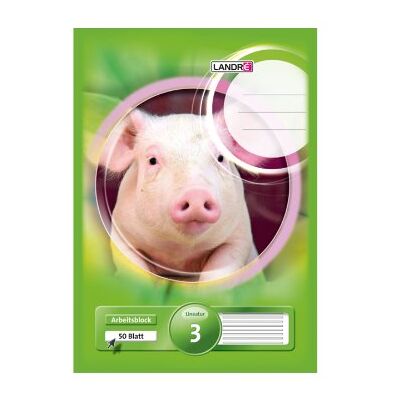 LANDRE Landré Arbeits-Block A4 liniert, Lineatur 3 (mit Rand), 50 Blatt, Motiv Ferkel, 5 Stück LANDRE Landré Arbeits-Block A4 liniert, Lineatur 3 (mit Rand), 50 Blatt, Motiv Ferkel, 5 Stück