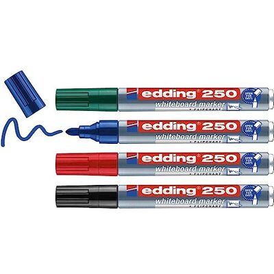 Edding Sada 250 popisovačů na tabuli – pestré barvy – 4 tužky na bílou tabuli – kulatý hrot 1,5–3 mm – popisovač na tabuli omyvatelný – na tabuli, flipchart, magnetickou tabuli, poznámkové poznámky Edding Sada 250 popisovačů na tabuli – pestré barvy – 4 tužky na bílou tabuli – kulatý hrot 1,5–3 mm – popisovač na tabuli omyvatelný – na tabuli, flipchart, magnetickou tabuli, poznámkové poznámky