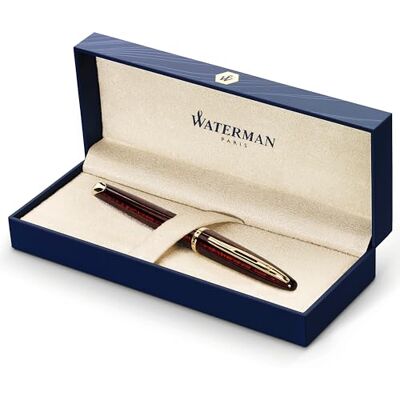 Waterman Carène Marine Amber plnicí pero vysoce lesklé hnědé a černé s klipem z 23karátového zlata plnicí pero s jemným peřím modrý inkoust dárková krabička Waterman Carène Marine Amber plnicí pero vysoce lesklé hnědé a černé s klipem z 23karátového zlata plnicí pero s jemným peřím modrý inkoust dárková krabička