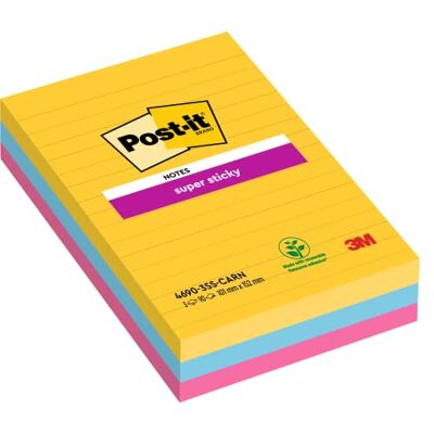 Post-it Super Sticky velké noty, linkované, 3 bloky, 270 listů, 101 x 152 mm Post-it Super Sticky velké noty, linkované, 3 bloky, 270 listů, 101 x 152 mm