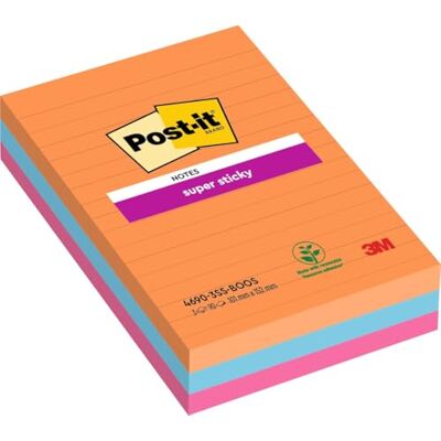 Post-it Super Sticky velké noty, linkované, 3 bloky, 270 listů, 101 x 152 mm Post-it Super Sticky velké noty, linkované, 3 bloky, 270 listů, 101 x 152 mm