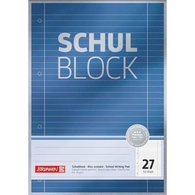 BRUNNEN 1052627 školní blok/poznámkový blok Premium (A4, 50 listů, linkovaný, s okrajovými liniemi, linkování 27, děrovaný, lepený na hlavu, 90 g/m²) BRUNNEN 1052627 školní blok/poznámkový blok Premium (A4, 50 listů, linkovaný, s okrajovými liniemi, linkování 27, děrovaný, lepený na hlavu, 90 g/m²)