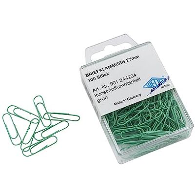 WEDO 901244204 kancelářské sponky (kov, 27 mm, s potahem z umělé hmoty) 100 kusů, zelené WEDO 901244204 kancelářské sponky (kov, 27 mm, s potahem z umělé hmoty) 100 kusů, zelené