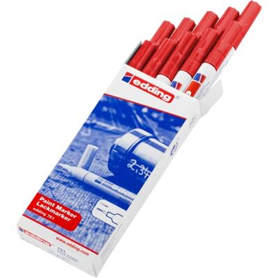 Edding 751 lakový popisovač červený 10 tužek kulatý hrot 1-2 mm laková tužka pro značení a popisování kovu, skla, kamene nebo plastu žáruvzdorná, permanentní, odolná proti rozmazání a vodě Edding 751 lakový popisovač červený 10 tužek kulatý hrot 1-2 mm laková tužka pro značení a popisování kovu, skla, kamene nebo plastu žáruvzdorná, permanentní, odolná proti rozmazání a vodě