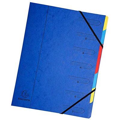 Exacompta 54072E Premium pořadač sešitý Z extra silného kartonu Colorspan, DIN A4, 7 plnobarevných přihrádek a 2 gumičky s organizačním potiskem, kroužkový pořadač s rejstříkem, modrý Exacompta 54072E Premium pořadač sešitý Z extra silného kartonu Colorspan, DIN A4, 7 plnobarevných přihrádek a 2 gumičky s organizačním potiskem, kroužkový pořadač s rejstříkem, modrý