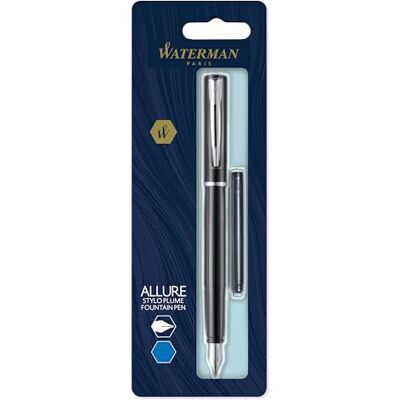 Waterman Plnicí pero Allure lakování v černé barvě plnicí pero s jemným peřím modrý inkoust Waterman Plnicí pero Allure lakování v černé barvě plnicí pero s jemným peřím modrý inkoust