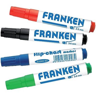 Franken Flipchart značkovač, 2-6 mm klínový hrot, 4 kusy, barevně tříděné, Z2203 Franken Flipchart značkovač, 2-6 mm klínový hrot, 4 kusy, barevně tříděné, Z2203