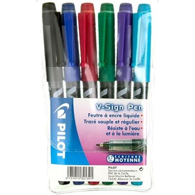 PILOT – Blister 3 V-Sign Pen – značkovač – střední hrot Noir, bleu, rouge, vert, fialová a tyrkysová PILOT – Blister 3 V-Sign Pen – značkovač – střední hrot Noir, bleu, rouge, vert, fialová a tyrkysová
