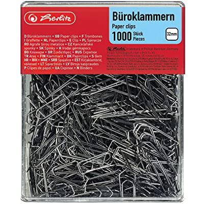 Herlitz 8859100 Kancelářská sponka na dopisy, spisy 32 mm pozinkovaná 1. 000 ks transparentní krabice (1, 32 mm) Herlitz 8859100 Kancelářská sponka na dopisy, spisy 32 mm pozinkovaná 1. 000 ks transparentní krabice (1, 32 mm)