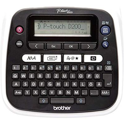 Brother PT-D200BW popisovací přístroj (pro 3,5 až 12 mm široké psací pásky TZE, až 20 mm/s, rychlost tisku), černý Brother PT-D200BW popisovací přístroj (pro 3,5 až 12 mm široké psací pásky TZE, až 20 mm/s, rychlost tisku), černý