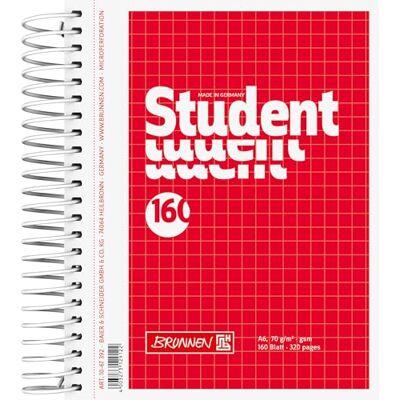 BRUNNEN Školní blok Student A6, čtverečkovaný, 160 listů, červený BRUNNEN Školní blok Student A6, čtverečkovaný, 160 listů, červený