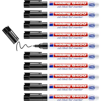 Edding 8400 CD/DVD/BD popisovač černý 10 tužek jemný kulatý hrot 0,5-1 mm pro trvalé popisování CD, DVD a Blu-ray disků Edding 8400 CD/DVD/BD popisovač černý 10 tužek jemný kulatý hrot 0,5-1 mm pro trvalé popisování CD, DVD a Blu-ray disků