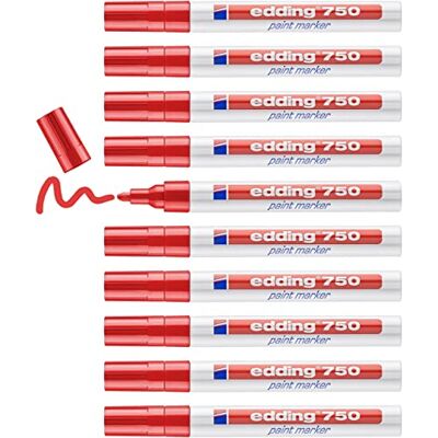 edding 750 lakový popisovač – červený – 10 tužek – kulatý hrot 2–4 mm – laková tužka pro značení a popisování kovu, skla, kamene nebo plastu – žáruvzdorná, permanentní, odolná proti rozmazání a vodě edding 750 lakový popisovač – červený – 10 tužek – kulatý hrot 2–4 mm – laková tužka pro značení a popisování kovu, skla, kamene nebo plastu – žáruvzdorná, permanentní, odolná proti rozmazání a vodě