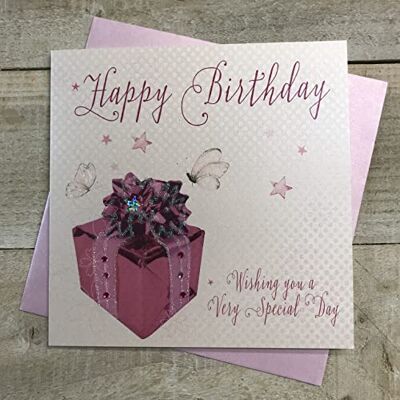 White Cotton Cards WB187 Geburtstagskarte Happy Birthday, Geschenk-Design, handgefertigt, Weiß White Cotton Cards WB187 Geburtstagskarte Happy Birthday, Geschenk-Design, handgefertigt, Weiß