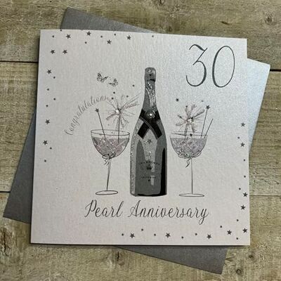 White Cotton Cards 30 Pearl Anniversay Congratulations, Handmade 30th Anniversary Card (Champagne & Chocolates, Code bd30) White Cotton Cards 30 Pearl Anniversay Congratulations, Handmade 30th Anniversary Card (Champagne & Chocolates, Code bd30)