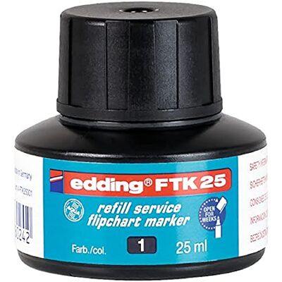 edding FTK 25 Nachfülltinte schwarz 25 ml mit Kapillarsystem ideal zum sauberen und unkomplizierten Nachfüllen fast aller Flipchartmarker edding FTK 25 Nachfülltinte schwarz 25 ml mit Kapillarsystem ideal zum sauberen und unkomplizierten Nachfüllen fast aller Flipchartmarker