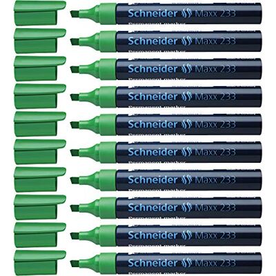 Schneider Maxx 233 permanentní značkovač s klínovým hrotem (doplňovatelný, Cap-Off-Ink, hliníkový dřík, 1 5 mm) balení 10 ks zelená Schneider Maxx 233 permanentní značkovač s klínovým hrotem (doplňovatelný, Cap-Off-Ink, hliníkový dřík, 1 5 mm) balení 10 ks zelená