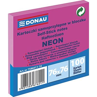 DONAU 7586011-16 Notes kostky samolepicí poznámkové lístky neonově růžové samolepicí poznámkové lístky Sticky Notes 76 x 76 mm, 1 x 100 listů, poznámkový blok samolepicí pro kancelář školu DONAU 7586011-16 Notes kostky samolepicí poznámkové lístky neonově růžové samolepicí poznámkové lístky Sticky Notes 76 x 76 mm, 1 x 100 listů, poznámkový blok samolepicí pro kancelář školu