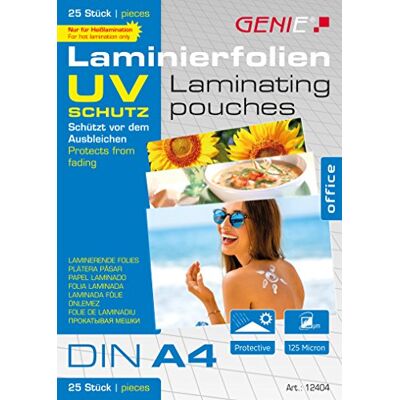 GENIE Laminovací fólie (DIN A4; s UV ochranou; 125 mikronů; UV odolné chrání před zářením) balení 25 ks GENIE Laminovací fólie (DIN A4; s UV ochranou; 125 mikronů; UV odolné chrání před zářením) balení 25 ks