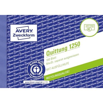 Avery 1250 blok stvrzenek (A6 na šířku, 100 listů, odolný proti falšování, samostatně vykázaná DPH, s 1 listem modrého papíru, pro Německo a Rakousko) bílý Avery 1250 blok stvrzenek (A6 na šířku, 100 listů, odolný proti falšování, samostatně vykázaná DPH, s 1 listem modrého papíru, pro Německo a Rakousko) bílý
