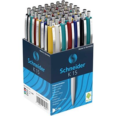 Schneider 3080 K 15 Druckkugelschreiber (dokumentenechte Mine Strichstärke M, Schreibfarbe: blau) 50 Stück sortiert Schreibfarbe: blau, dokumentenecht, Strichstärke M, Metallclip und Metalldrücker, nachfüllbar, Made in Germany Schneider 3080 K 15 Druckkugelschreiber (dokumentenechte Mine Strichstärke M, Schreibfarbe: blau) 50 Stück sortiert Schreibfarbe: blau, dokumentenecht, Strichstärke M, Metallclip und Metalldrücker, nachfüllbar, Made in Germany