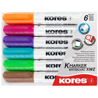 Kores K-Marker XW2: Bunte Whiteboard Marker mit Keilspitze, Trocken Abwischbar und nahezu Geruchslose Tinte, Schul- und Bürobedarf, Set aus 6 Sortierten Farben Kores K-Marker XW2: Bunte Whiteboard Marker mit Keilspitze, Trocken Abwischbar und nahezu Geruchslose Tinte, Schul- und Bürobedarf, Set aus 6 Sortierten Farben