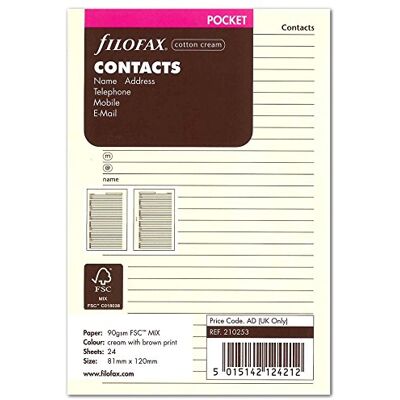 Filofax 210253 Pocket Kontakty Adresář, anglický, bavlněný krém Filofax 210253 Pocket Kontakty Adresář, anglický, bavlněný krém