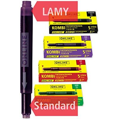 Online Pestré kombinované inkoustové náplně (univerzální kazety, kompatibilní se všemi běžnými plniči, také Lamy plničem, náhradní náplně) balení 4 ks červená, zelená, černá, fialová Online Pestré kombinované inkoustové náplně (univerzální kazety, kompatibilní se všemi běžnými plniči, také Lamy plničem, náhradní náplně) balení 4 ks červená, zelená, černá, fialová