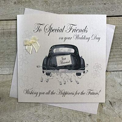 White Cotton Cards handgefertigt to Special Friends am Tag der Hochzeit Wishing You Alles Glück für die Zukunft. Auto Karte, Weiß White Cotton Cards handgefertigt to Special Friends am Tag der Hochzeit Wishing You Alles Glück für die Zukunft. Auto Karte, Weiß