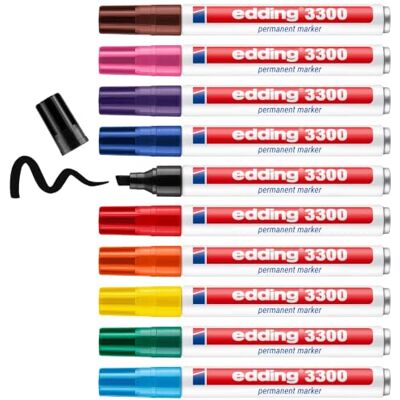 edding Permanentní popisovač 3300 – vícebarevný – 10 tužek – klínový hrot 1,5 – 3 mm – rychle schnoucí permanentní popisovač – voděodolný, odolný proti rozmazání – na karton, plast, dřevo, kov – univerzální popisovač schnell trocknender Permanent Marker edding Permanentní popisovač 3300 – vícebarevný – 10 tužek – klínový hrot 1,5 – 3 mm – rychle schnoucí permanentní popisovač – voděodolný, odolný proti rozmazání – na karton, plast, dřevo, kov – univerzální popisovač schnell trocknender Permanent Marker