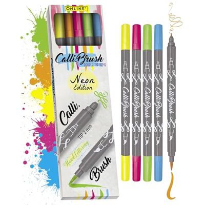 Online Calli.Brush NEON, 5dílná sada štětců pro ruční psaní, sada štětcových tužek, kaligrafická sada, pera s kaligrafickou špičkou a hrotem štětcem pro Bullet Journal, vodní barvy, akvarel Online Calli.Brush NEON, 5dílná sada štětců pro ruční psaní, sada štětcových tužek, kaligrafická sada, pera s kaligrafickou špičkou a hrotem štětcem pro Bullet Journal, vodní barvy, akvarel