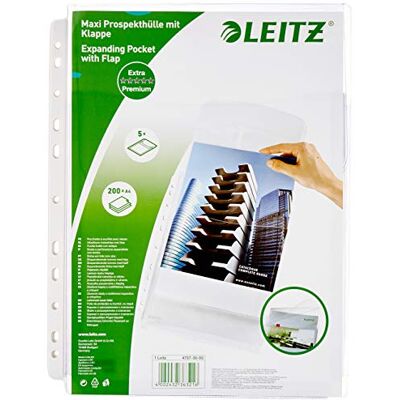 Leitz Sada pouzder na prospekty Maxi s klapkami, 5 kusů, formát A4, roztažitelné, kapacita na 200 listů, 0,17 mm tvrdá PVC fólie, 47573003 Leitz Sada pouzder na prospekty Maxi s klapkami, 5 kusů, formát A4, roztažitelné, kapacita na 200 listů, 0,17 mm tvrdá PVC fólie, 47573003