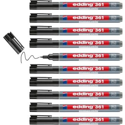 edding 361 popisovač na bílou tabuli – černý – 10 tužek na bílou tabuli – kulatý hrot 1 mm – stíratelný popisovač – na bílou tabuli, flipchart, magnetickou tabuli, nástěnku, nástěnku – sketchnoty – edding 361 popisovač na bílou tabuli – černý – 10 tužek na bílou tabuli – kulatý hrot 1 mm – stíratelný popisovač – na bílou tabuli, flipchart, magnetickou tabuli, nástěnku, nástěnku – sketchnoty –