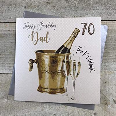 White Cotton Cards wbs70-d, „Dad 70 Happy Birthday, mit Champagner-Eimer-Motiv, für den 70. Geburtstag des Vaters, handgefertigt, Weiß White Cotton Cards wbs70-d, „Dad 70 Happy Birthday, mit Champagner-Eimer-Motiv, für den 70. Geburtstag des Vaters, handgefertigt, Weiß