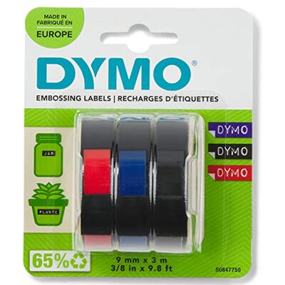 Dymo Originální lisovací páska 3D černá modrá, červená a černá 9 mm x 3 m samolepicí plastová páska na etikety pro popisovací zařízení Junior a Omega 3 kusy Dymo Originální lisovací páska 3D černá modrá, červená a černá 9 mm x 3 m samolepicí plastová páska na etikety pro popisovací zařízení Junior a Omega 3 kusy