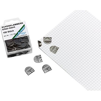 WEDO 112154 Eckenklammern (aus glanzveredeltem Metall in SB-Klarsichtdose) 100 stück, silber WEDO 112154 Eckenklammern (aus glanzveredeltem Metall in SB-Klarsichtdose) 100 stück, silber