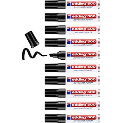 edding 500 permanentních popisovačů – černé – 10 tužek – hrot klínu 2–7 mm – voděodolný, rychle schnoucí – odolný proti rozmazání – na karton, plast, dřevo, kov, sklo edding 500 permanentních popisovačů – černé – 10 tužek – hrot klínu 2–7 mm – voděodolný, rychle schnoucí – odolný proti rozmazání – na karton, plast, dřevo, kov, sklo
