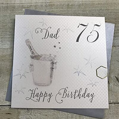 White Cotton Cards Glückwunschkarte Geburtstag, Motiv: Champagnereimer, Aufschrift Dad 75 Happy Birthday, handgefertigt, weiß, wbs75-d, Baumwolle White Cotton Cards Glückwunschkarte Geburtstag, Motiv: Champagnereimer, Aufschrift Dad 75 Happy Birthday, handgefertigt, weiß, wbs75-d, Baumwolle