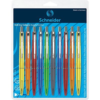 Schneider 73206 K20 Icy Colours kuličkové pero (náplň na dokumenty – tloušťka linky M) 10 ks, blistr tříděné, barva zápisu: modrá Schneider 73206 K20 Icy Colours kuličkové pero (náplň na dokumenty – tloušťka linky M) 10 ks, blistr tříděné, barva zápisu: modrá