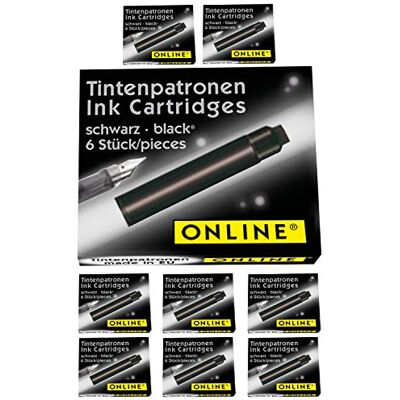 Online Standardní inkoustové kazety 17033 ve výhodném balení, univerzální inkoust, kompatibilní se všemi běžnými standardními náplněmi, náhradní náplně pro plnicí pero a kuličky, barva černá Online Standardní inkoustové kazety 17033 ve výhodném balení, univerzální inkoust, kompatibilní se všemi běžnými standardními náplněmi, náhradní náplně pro plnicí pero a kuličky, barva černá