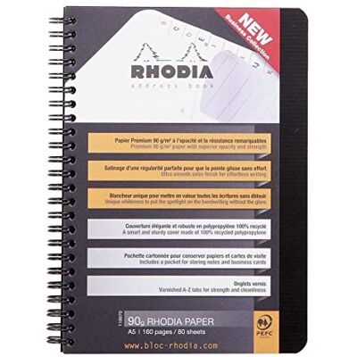 Rhodia 119970C adresář dvojitá spirálová vazba A5 80 listů černá Rhodia 119970C adresář dvojitá spirálová vazba A5 80 listů černá