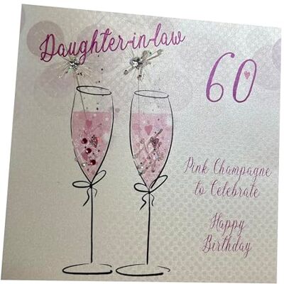 White Cotton Cards WBA60P-DIL Glückwunschkarte, handgefertigt, Motiv: Pink Champagner, Schwiegertochter zum 60. Geburtstag, Weiß, Baumwolle, 16cm x 16cm White Cotton Cards WBA60P-DIL Glückwunschkarte, handgefertigt, Motiv: Pink Champagner, Schwiegertochter zum 60. Geburtstag, Weiß, Baumwolle, 16cm x 16cm