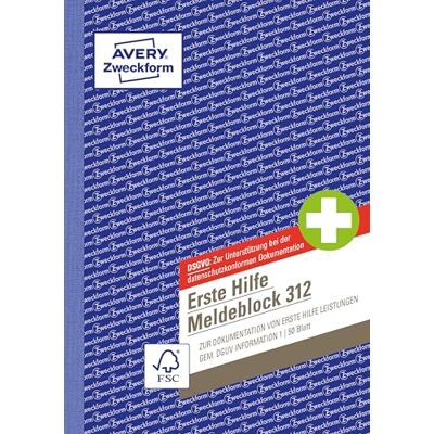 Avery 312 Blok první pomoci podle informací DGUV 204-020 (A5, 50 originálů, obvazová kniha pro dokumentaci nehod / pomoci v závodě, testováno právními experty) Avery 312 Blok první pomoci podle informací DGUV 204-020 (A5, 50 originálů, obvazová kniha pro dokumentaci nehod / pomoci v závodě, testováno právními experty)