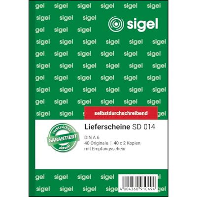 Sigel SD014 dodací listy A6, 3 x 40 listů, propisující, 1 kus, z udržitelného papíru Sigel SD014 dodací listy A6, 3 x 40 listů, propisující, 1 kus, z udržitelného papíru