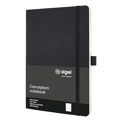 Sigel Conceptum Premium poznámkový blok A5 dotted černý měkký obal CO309, 194 očíslovaných stran s obsahem, skládací kapsou a poutkem na tužku Sigel Conceptum Premium poznámkový blok A5 dotted černý měkký obal CO309, 194 očíslovaných stran s obsahem, skládací kapsou a poutkem na tužku