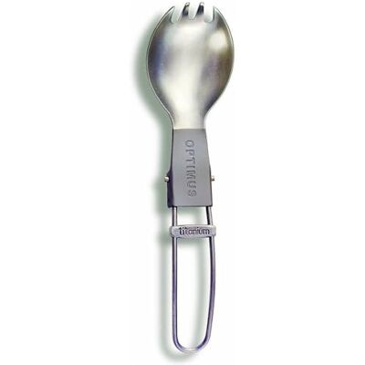 Optimus Titanium skládací spork – ultralehký kempinkový příbor 2 v 1 skládající se z vidličky + lžíce z čistého titanu sklopná rukojeť, leštěný povrch 18 g Optimus Titanium skládací spork – ultralehký kempinkový příbor 2 v 1 skládající se z vidličky + lžíce z čistého titanu sklopná rukojeť, leštěný povrch 18 g
