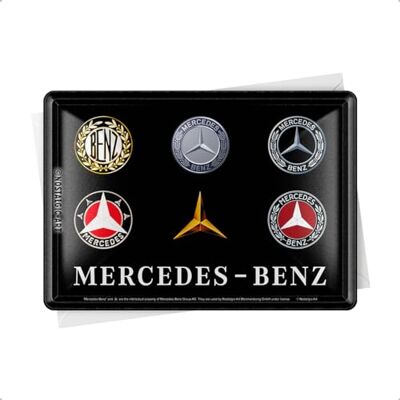 Plechová retro pohlednice, 10 x 14 cm, Mercedes-Benz – loga – nápad na dárek pro fanoušky Mercedes-Benz Fans, originální licenční produkt (OLP), pohlednice z kovu, mini plechový štítek Original Mercedes-Benz Lizenzprodukt (OLP), Postkarte aus Metall, Mi Plechová retro pohlednice, 10 x 14 cm, Mercedes-Benz – loga – nápad na dárek pro fanoušky Mercedes-Benz Fans, originální licenční produkt (OLP), pohlednice z kovu, mini plechový štítek Original Mercedes-Benz Lizenzprodukt (OLP), Postkarte aus Metall, Mi