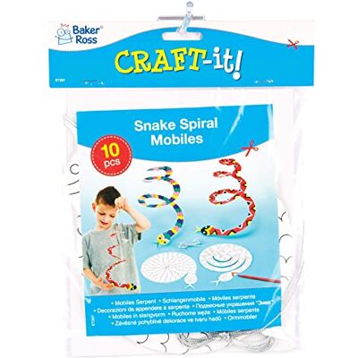 Baker Ross Spiralmobiles „Schlange“ mit goldener Schnur zum Aufhängen in 2 Motiven für Kinder zum Gestalten (10 Stück), Weiß Baker Ross Spiralmobiles „Schlange“ mit goldener Schnur zum Aufhängen in 2 Motiven für Kinder zum Gestalten (10 Stück), Weiß