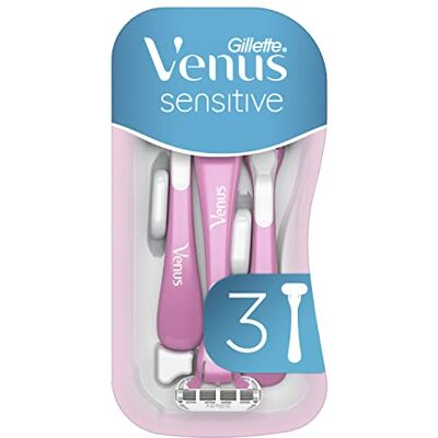 Gillette Sensitive dámský jednorázový holicí strojek, 3 holicí strojky, fialová/bílá Dámský holicí strojek s komfortními čepelemi, dermatologicky testovaný holicí strojek pro citlivou pokožku Gillette Sensitive dámský jednorázový holicí strojek, 3 holicí strojky, fialová/bílá Dámský holicí strojek s komfortními čepelemi, dermatologicky testovaný holicí strojek pro citlivou pokožku