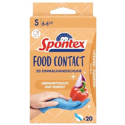Spontex Food Contact, 20 nitrilových jednorázových rukavic, vhodné pro potraviny, bez latexu a bez pudru, velikost S (1 x 20 kusů) Spontex Food Contact, 20 nitrilových jednorázových rukavic, vhodné pro potraviny, bez latexu a bez pudru, velikost S (1 x 20 kusů)